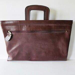 Vtg Cambridge Briefcase Laptop Bag 16in Faux Leather Drop Handles Spring Closure